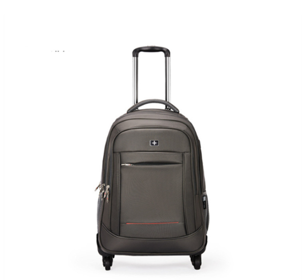 Water-resistant business travel luggage with spinner wheels and a telescopic handle.